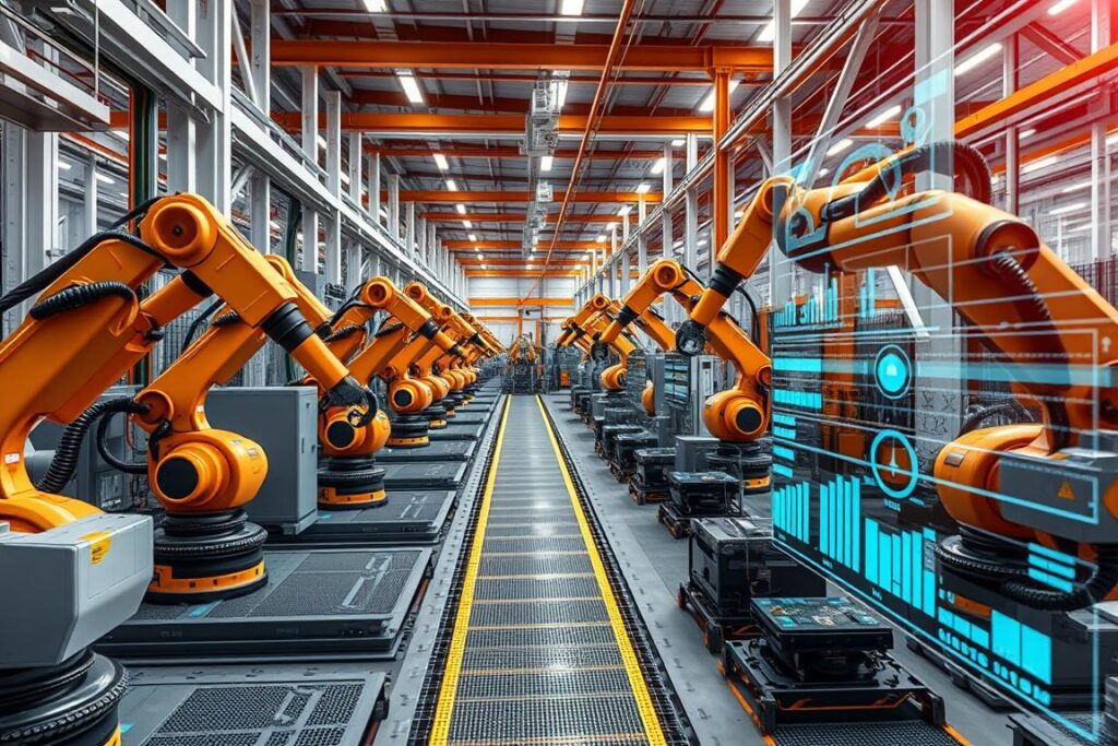 Roboterarm in einer Fabrik, der durch KI gesteuert wird