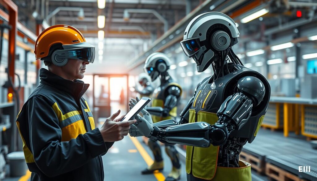 Zukunftsvision der KI-Integration in der Industrie mit Mensch-Maschine-Kollaboration Zukunftsvision der KI-Integration in der Industrie mit Mensch-Maschine-Kollaboration