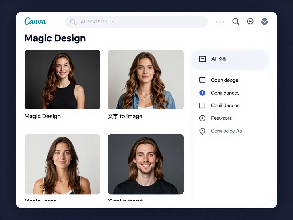 Canva Interface mit KI-Funktionen für Bildgenerierung und Design