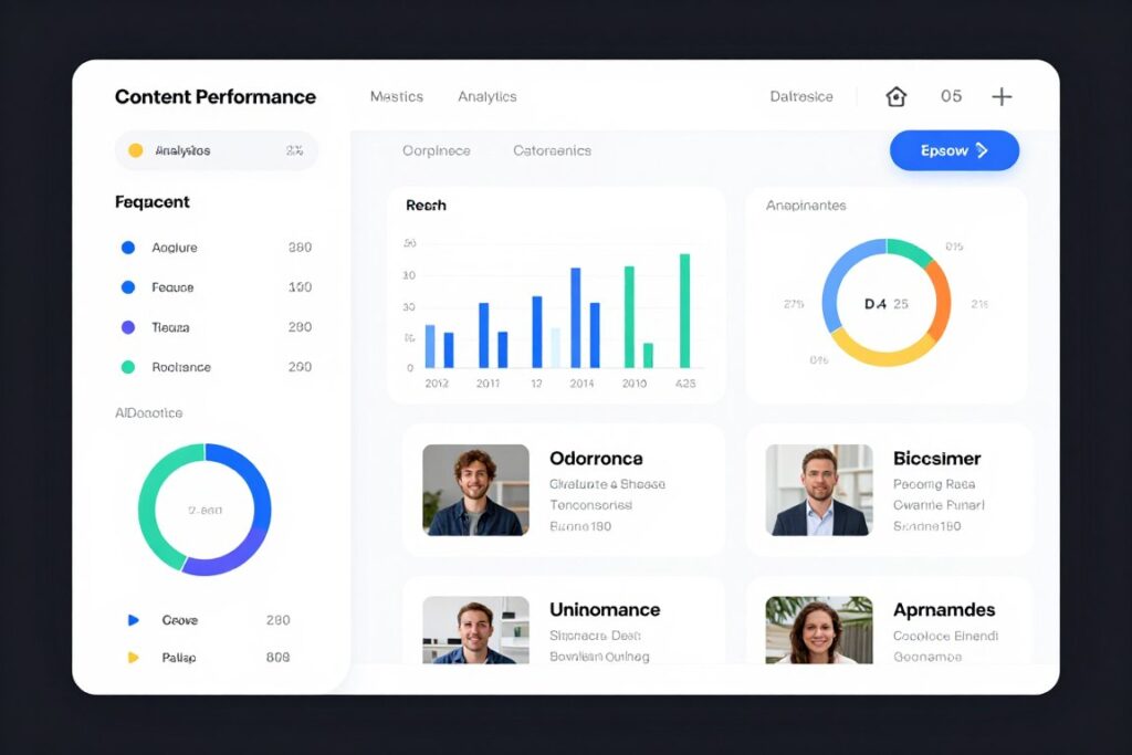 Dashboard eines KI-Tools mit Datenanalyse für Content-Optimierung