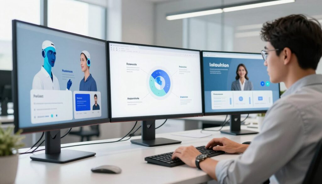 Person arbeitet produktiv mit KI-Tools an einem modernen Arbeitsplatz