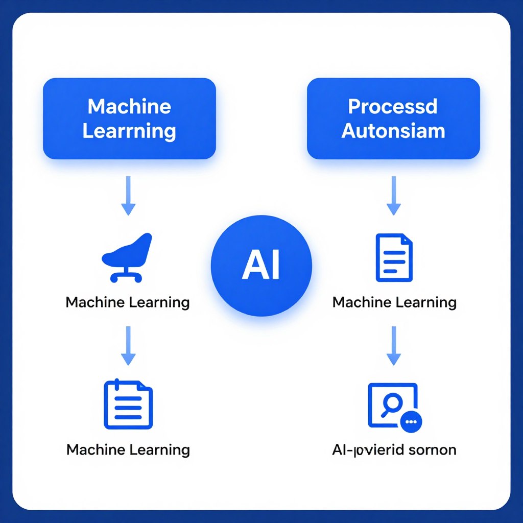 Schematische Darstellung der Funktionsweise von KI-Instrumenten mit Machine Learning und Datenverarbeitung