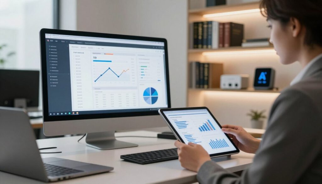 A modern, sleek office environment filled with high-tech tools and digital interfaces depicting tax law and AI analysis. In the foreground, a professional-looking individual in business attire, intently examining documents on a tablet, with charts and graphs visible. The middle ground features a large touchscreen displaying complex data and visualizations related to tax rates and pricing structures. In the background, a minimalist bookshelf filled with legal texts and AI-powered devices integrated into the workspace. Soft, ambient lighting enhances the clean, professional atmosphere, while warm tones create an inviting mood. The scene captures the synergy between tax law and technology, emphasizing efficiency and innovation. A modern, sleek office environment filled with high-tech tools and digital interfaces depicting tax law and AI analysis. In the foreground, a professional-looking individual in business attire, intently examining documents on a tablet, with charts and graphs visible. The middle ground features a large touchscreen displaying complex data and visualizations related to tax rates and pricing structures. In the background, a minimalist bookshelf filled with legal texts and AI-powered devices integrated into the workspace. Soft, ambient lighting enhances the clean, professional atmosphere, while warm tones create an inviting mood. The scene captures the synergy between tax law and technology, emphasizing efficiency and innovation.